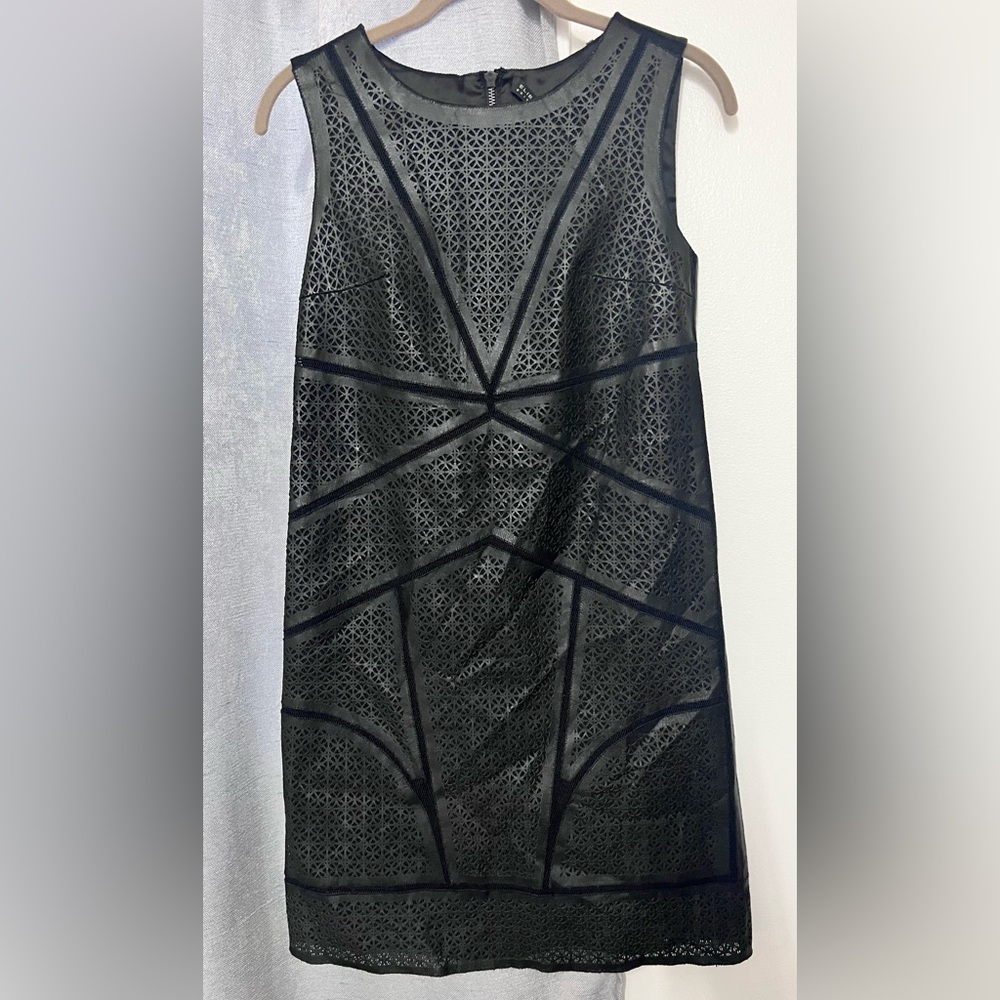 ELIE TAHARI 100% Lamb skin leather laser cut Dress